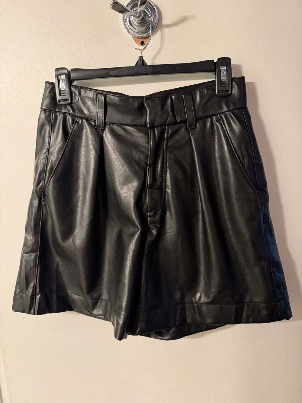Abercrombie & Fitch Vegan Leather Tailored Shorts in Black